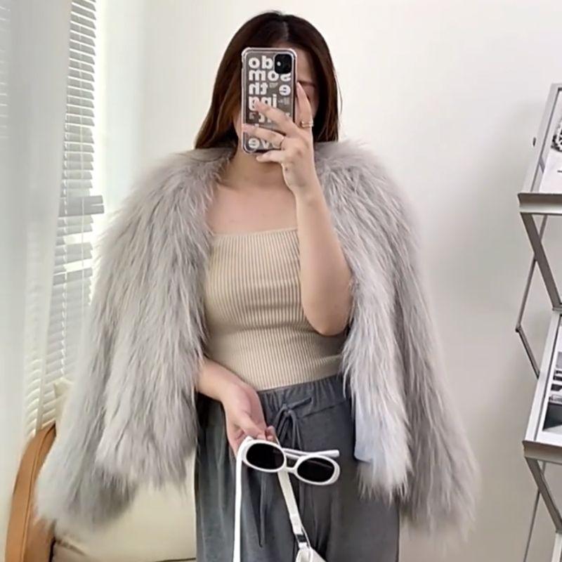 Autumn Winter New Women Faux Fur Coats Korean Fashion All-match Solid Pockets Thicken Fox Fur Cardigan Slim Short Jackets Tops