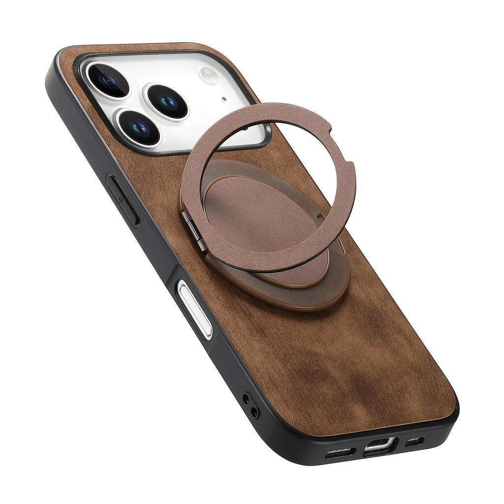 For iPhone 17 Pro Phone Case with Rotating Kickstand Stress Relief Retro Leather Back Cover