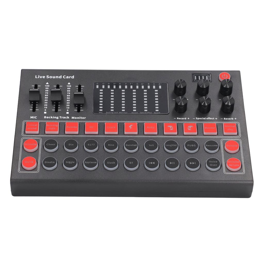 Voice Changer Sound Board LED Display Noise Reduction Bluetooth Dual Channel Live Sound Card for Recording
