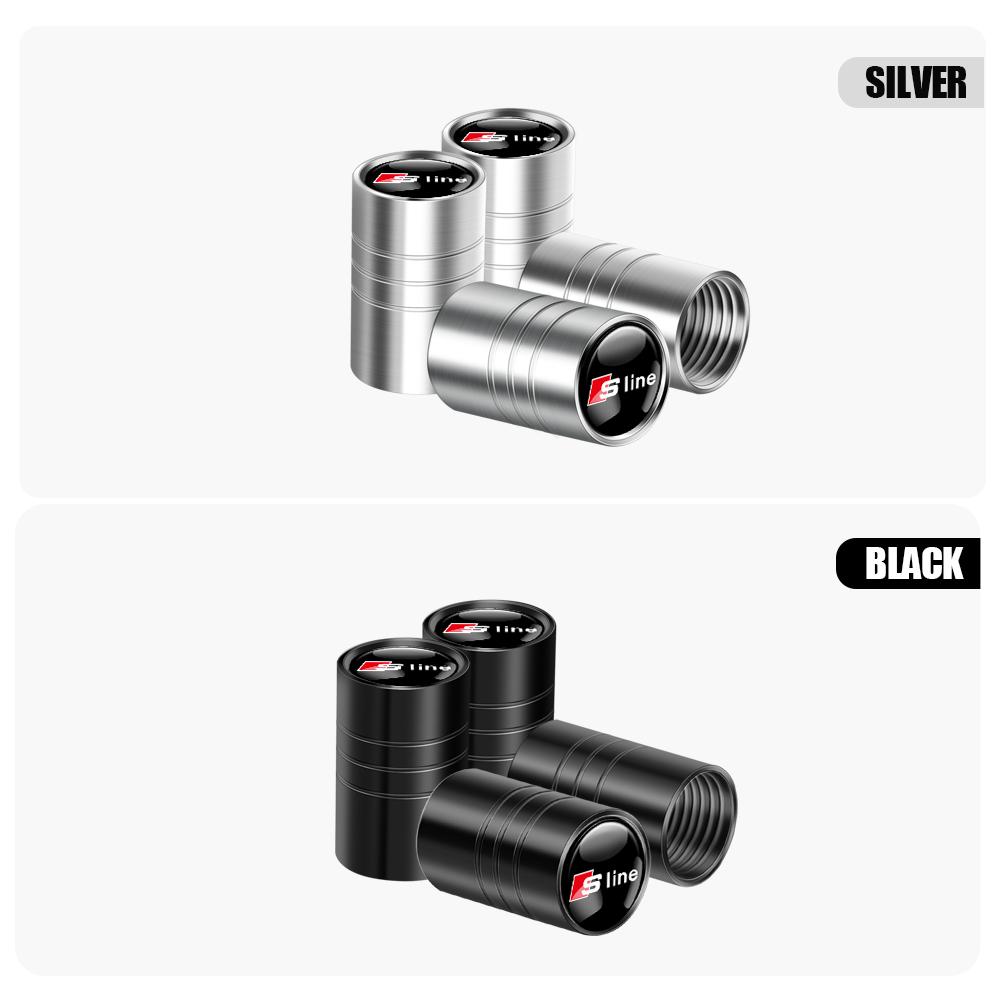 4Pcs Metal Badges Car Tire Valve Stem Cap Covers Accessories For Audi Quattro A3 A4 A6 A5 Q5 Q7 Q3 TT RS3 S3 S4 RS6 S5 S6 Sline
