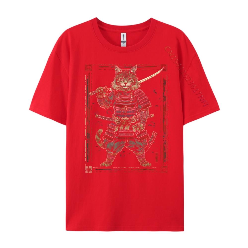 Cat Samurai Ninja Cat Samurai Art Ukiyo E Hiphop Streetwear Camiseta Masculina Korean Brand T Shirt Cotton Comfort Tshirt Crazy