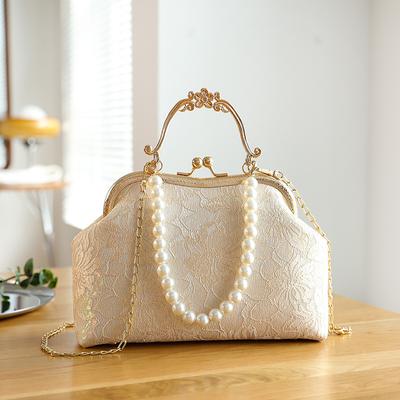 Luxury Oriental Handbag Pearl Embellished Lace Tote Bag for Women