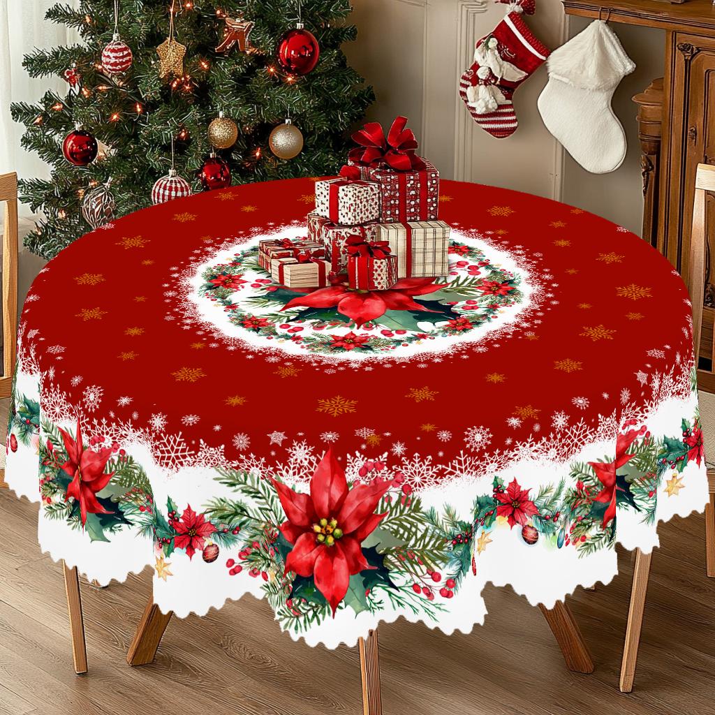 Noel Baba, geyik ve Noel ağacı baskılı Noel Vintage Çiftlik Evi Masa Örtüsü. Yılbaşı/Yeni Yıl partileri, mutfak, iç mekan ve için dikdörtgen ve yuvarlak boyutlar