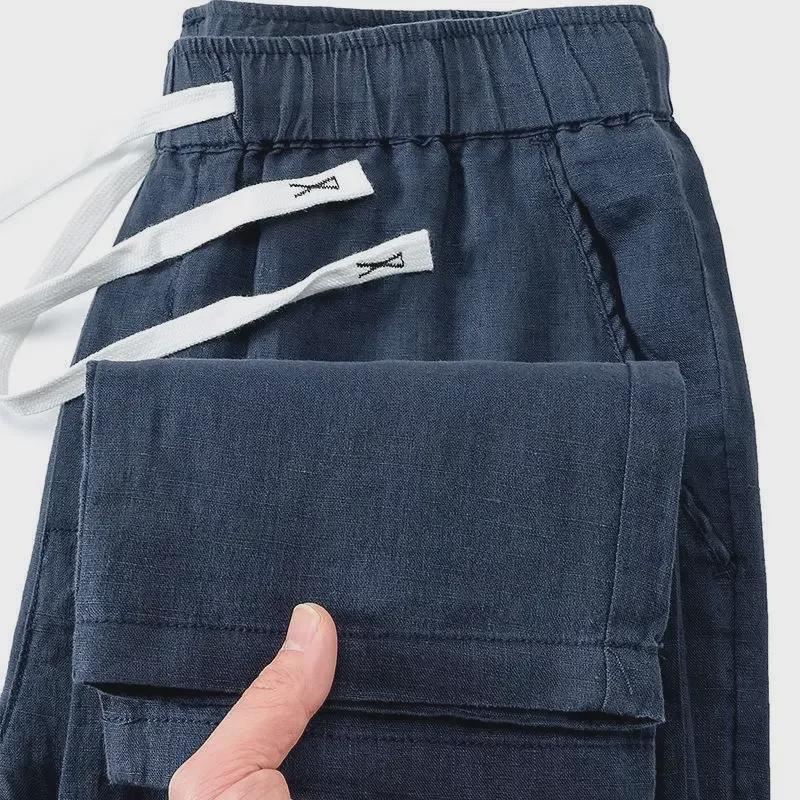 Men's Summer Casual Pants - 100% Pure Linen, Breathable, Chinese Style, Elastic Waist