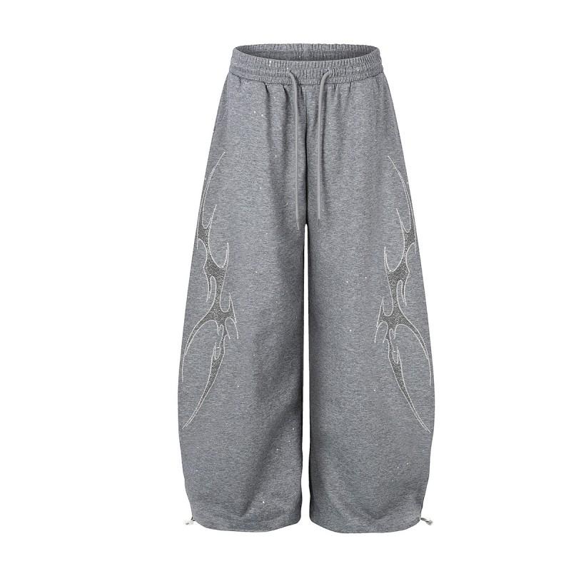 2026 American Vintage Rhinestone Sweatpants Loose Wide Leg Pants Men Women Street Dance