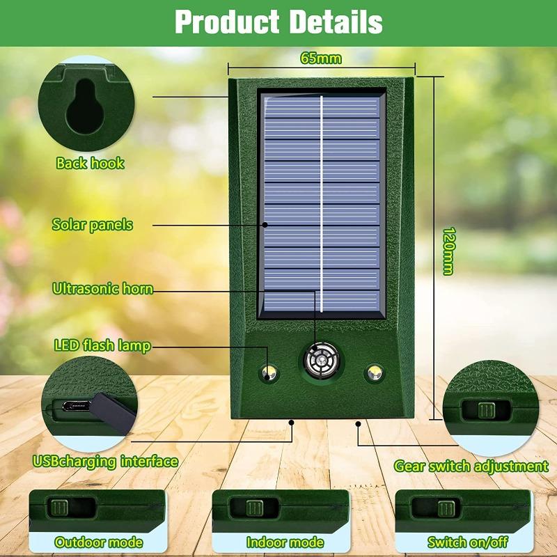 Solar Ultrasonic Pest Repeller Multifunctional Bird Scarer IP66 Waterproof Outdoor Garden Deterrent for Rat Dog Fox Squirrel