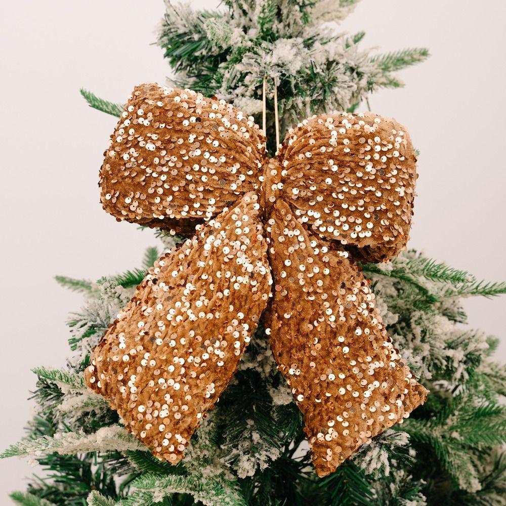 Sparkling Glitter Flocked Bowknot Creative DIY Ribbon Bow Knot Xmas Tree Ornament Flocked Texture 30cm Size Tree Hanging