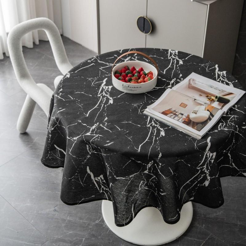 Round Cotton Linen Tablecloth 150cm Modern Minimalist Marble Print Dining Table Cover Kitchen Home Decor
