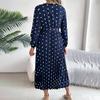 Langärmliges Damenkleid, V-Ausschnitt, gepunktetes Kleid mit Bindegürtel in der Taille, langes Plisseekleid für Büropartys und Verabredungen