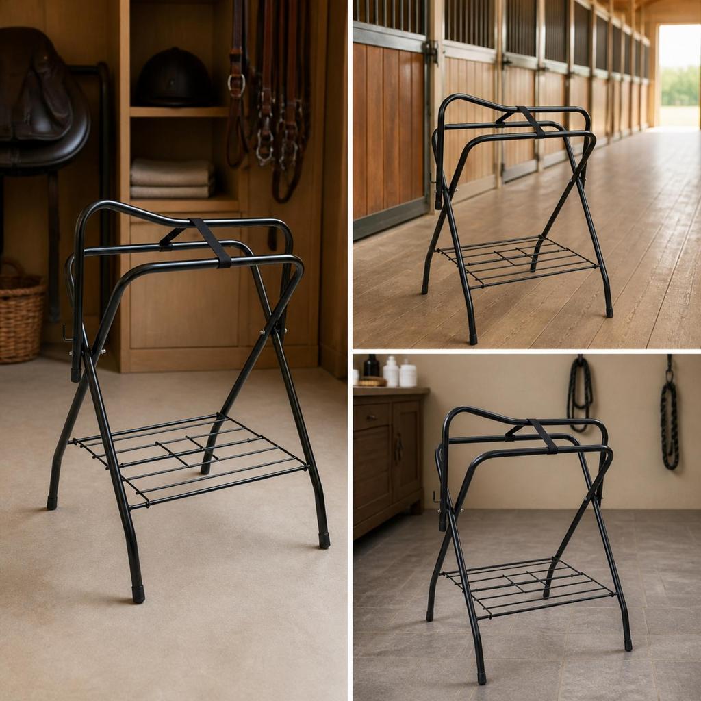 Vertical Saddle Rack with Side Hook Foldable Tack Organizer Powder-Coated for