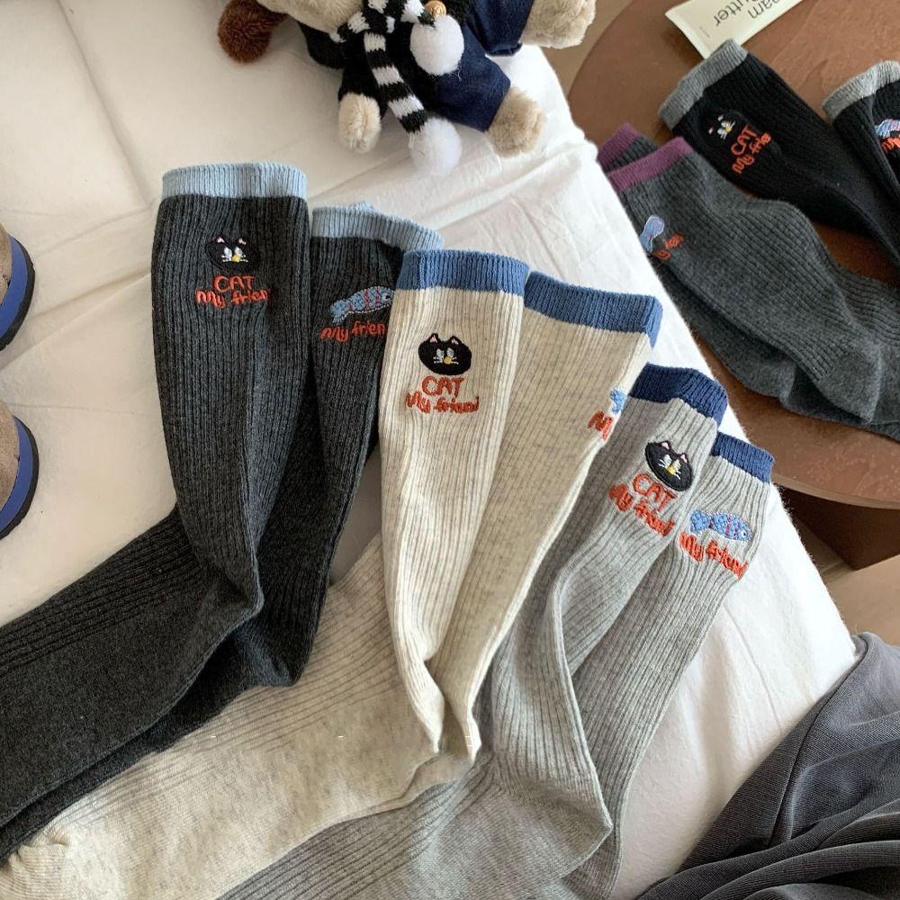 Breathable Couples Sock Cartoon Cat Sports Socks Comfortable Mid Tube Socks  for Men Women
