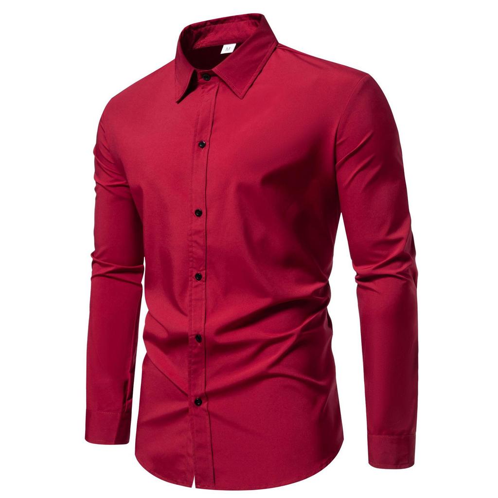 Men's Comfortable Solid Color Shirts Long Sleeve Shirt Casual Business Shirt for Men Lightweight Work Breathable Lapel Shirts