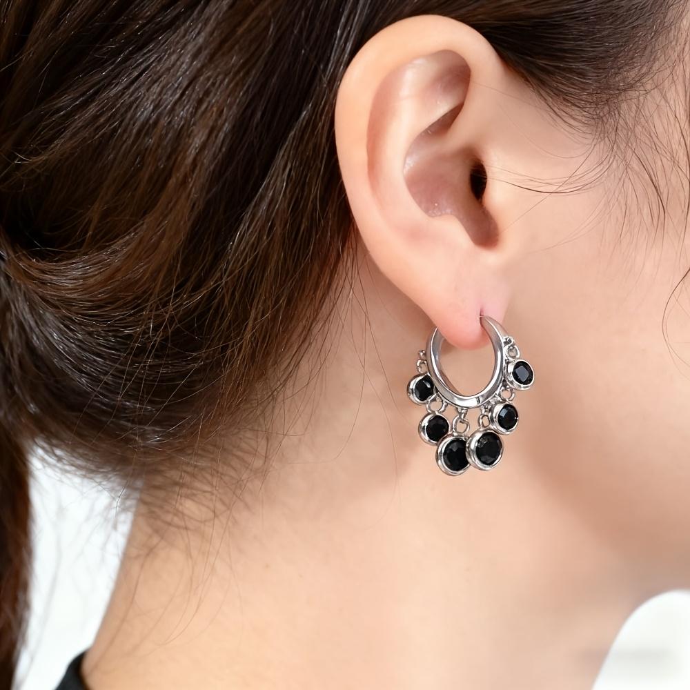 Black Awn Black Stone Jewelry Hoop Earrings For Women