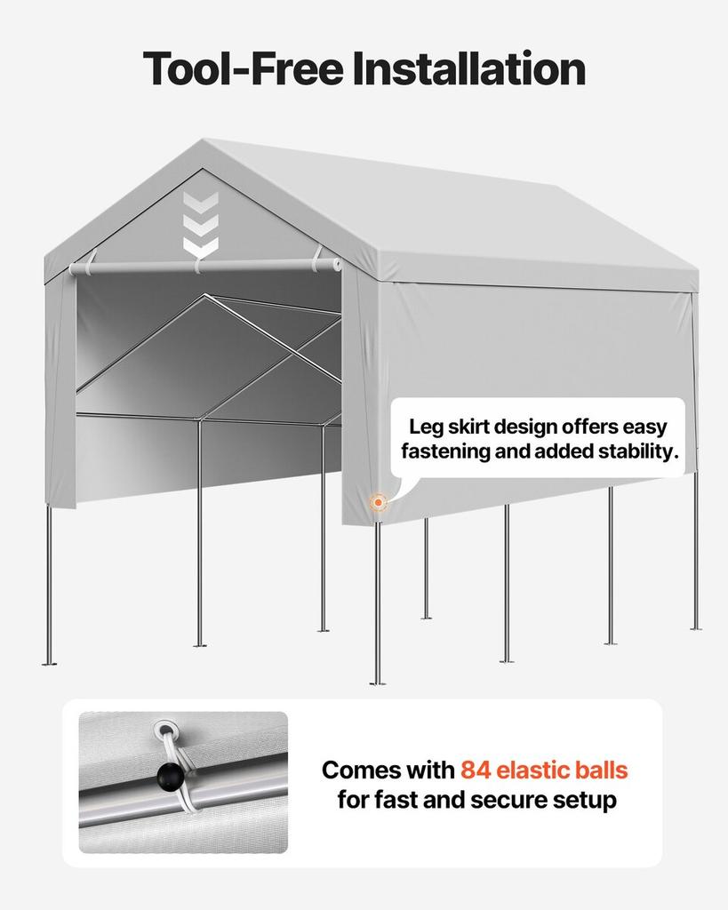 Carport Replacement Canopy, 3.6x 6 m Potable Garage Tent Top Tarp with Sidewalls, UV-Resistant & Waterproof, Heavy Duty Car Shelter Tarp with Ball