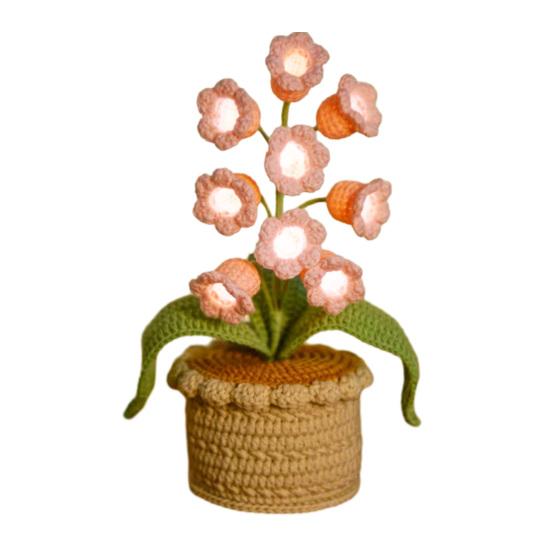 Lily of The Valley Lamp Crochet Artificial Flower Night Light Handmade Potted Plant Table Lamp for Women Wife Girlfriend Birthday Christmas Valentine