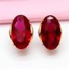 Exquisite Russian 585 Purple Gold Earrings Rose Gold Plated Inlaid Oval Egg Surface Redstone Foreign Style Fashion Earrings