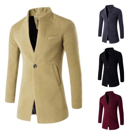 

Мужчины Тренч Одноцветный Пуговица Осень Зима Ветрозащитная Толстая куртка