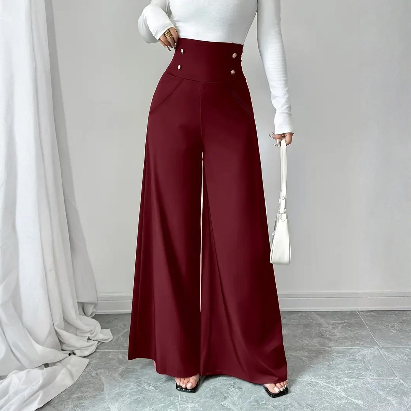 

Женские двубортные брюки с высокой талией, широкие, однотонные, утягивающие, прямые брюки с драпировкой XL красный