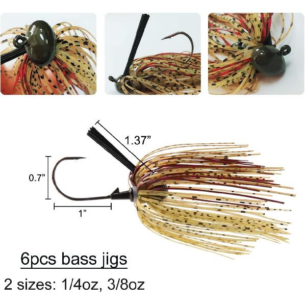 Bass Fishing Lures Kit Include Weedless Football Swim Jigs Bass Jigs, Silicone Jig Skirts, Craw Soft Plastic Worms Grub Bait Tackle Kit Fishing Lures