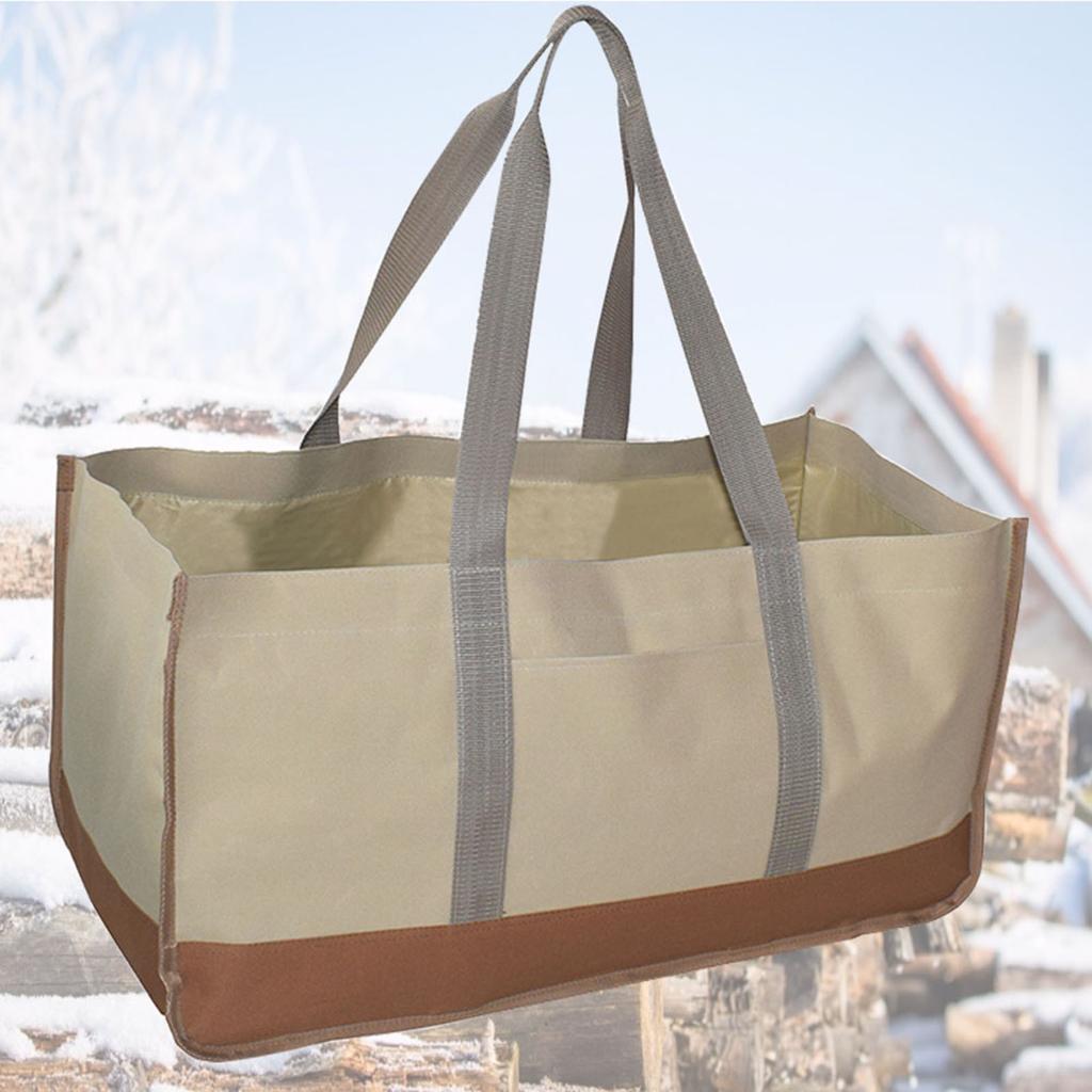 Large Capacity Firewood Wood Carrying Bag Outdoor Log Carrier Holder (Khaki and Brown)