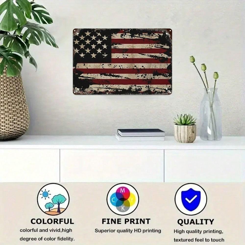 Vintage American Flag Metal Wall Art Decor for Office Home