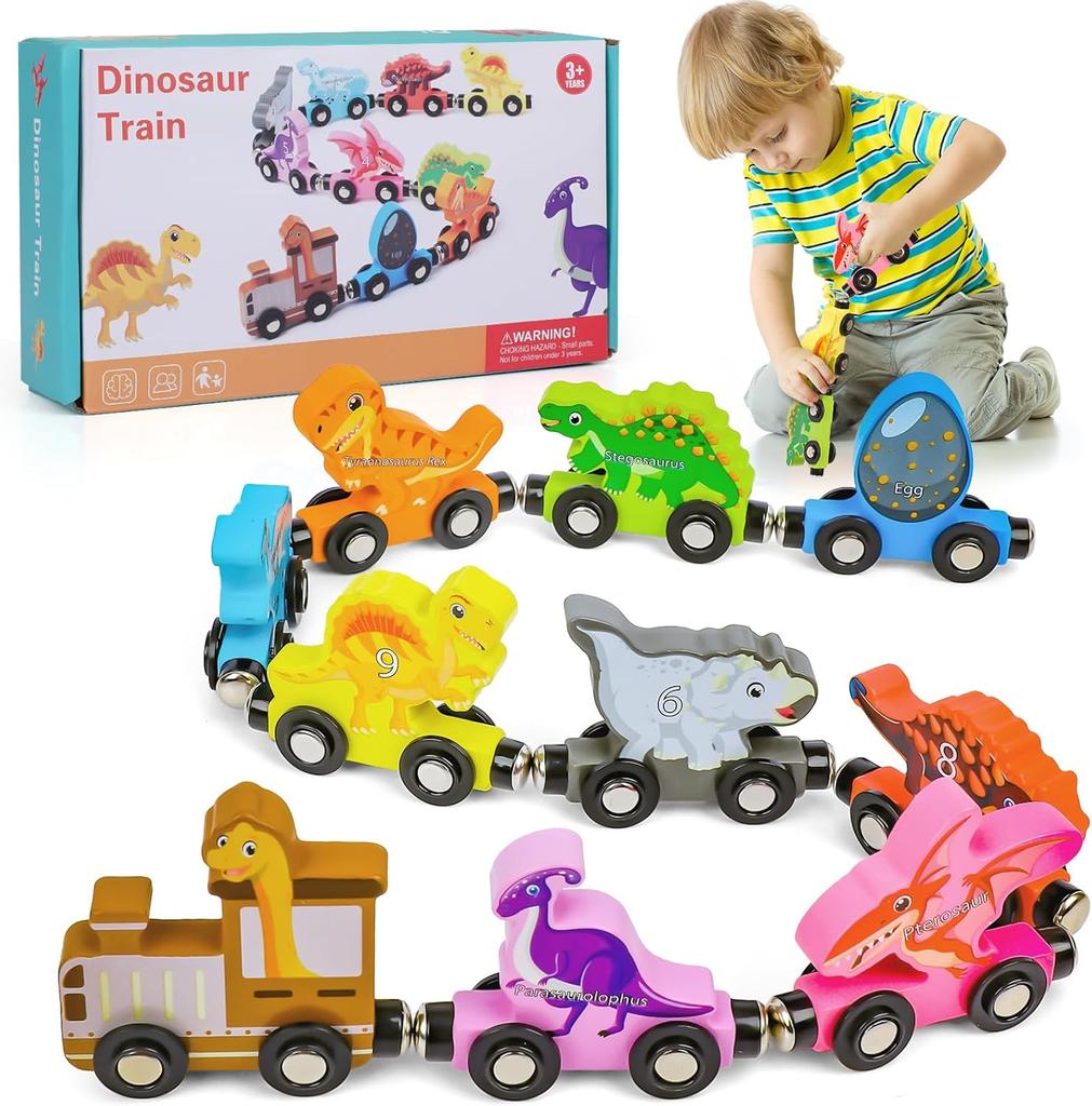 Montessori Magnetic Wooden Train Toys Early Educational Cognition Color Toy Learning Cars Animal Fruits Puzzle Train Set For Kid