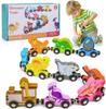 Montessori Magnetic Wooden Train Toys Early Educational Cognition Color Toy Learning Cars Animal Fruits Puzzle Train Set For Kid