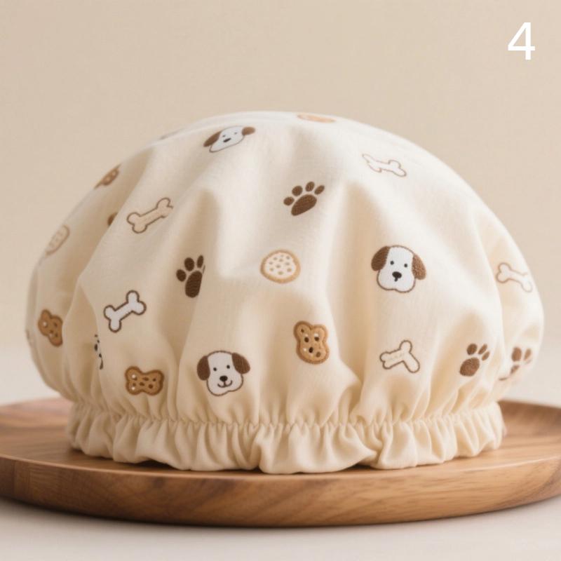 1 Pcs Women Shower Cap Waterproof Wide Elastic Band Reusable Bathroom Cup Cartoon Cat Bear Dog Shower Hat Bathroom Accessories