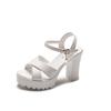 Sexy high-heeled flat sandals for women in summer 2025 French rhinestone buckle solid color women's high-heeled shoes