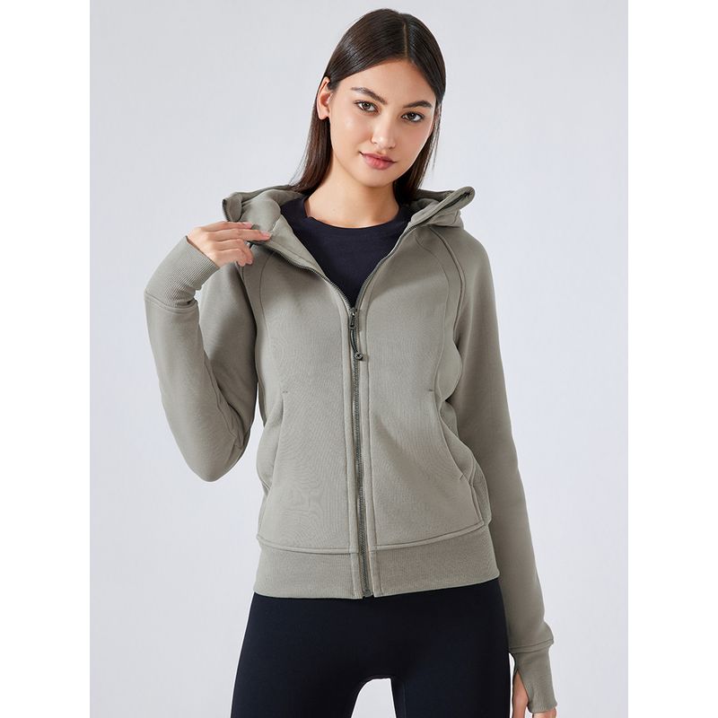 Winter Yoga Clothing Top Outdoor Sports Running Jacket Women Fall and Winter Fleece Cardigan Slim-Fit Hood Sweatshirt Women