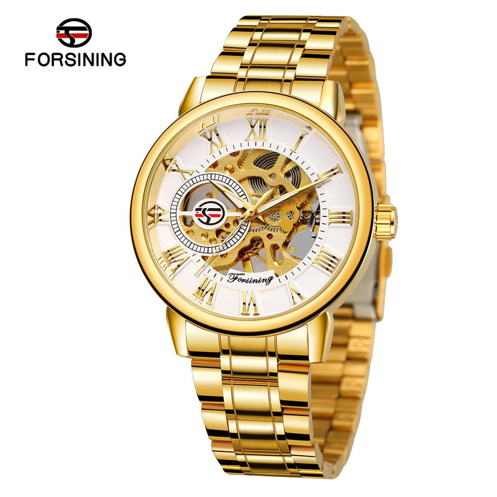 Forsining Men'S Fashion Casual Steel Belt Roman Hollow, Mechanical Watch