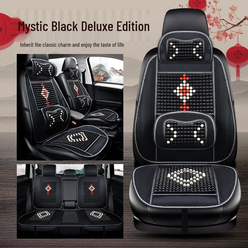 HD Chinese Knot Wooden Bead Car Seat Cushion - All-Season Interior Seat Cover