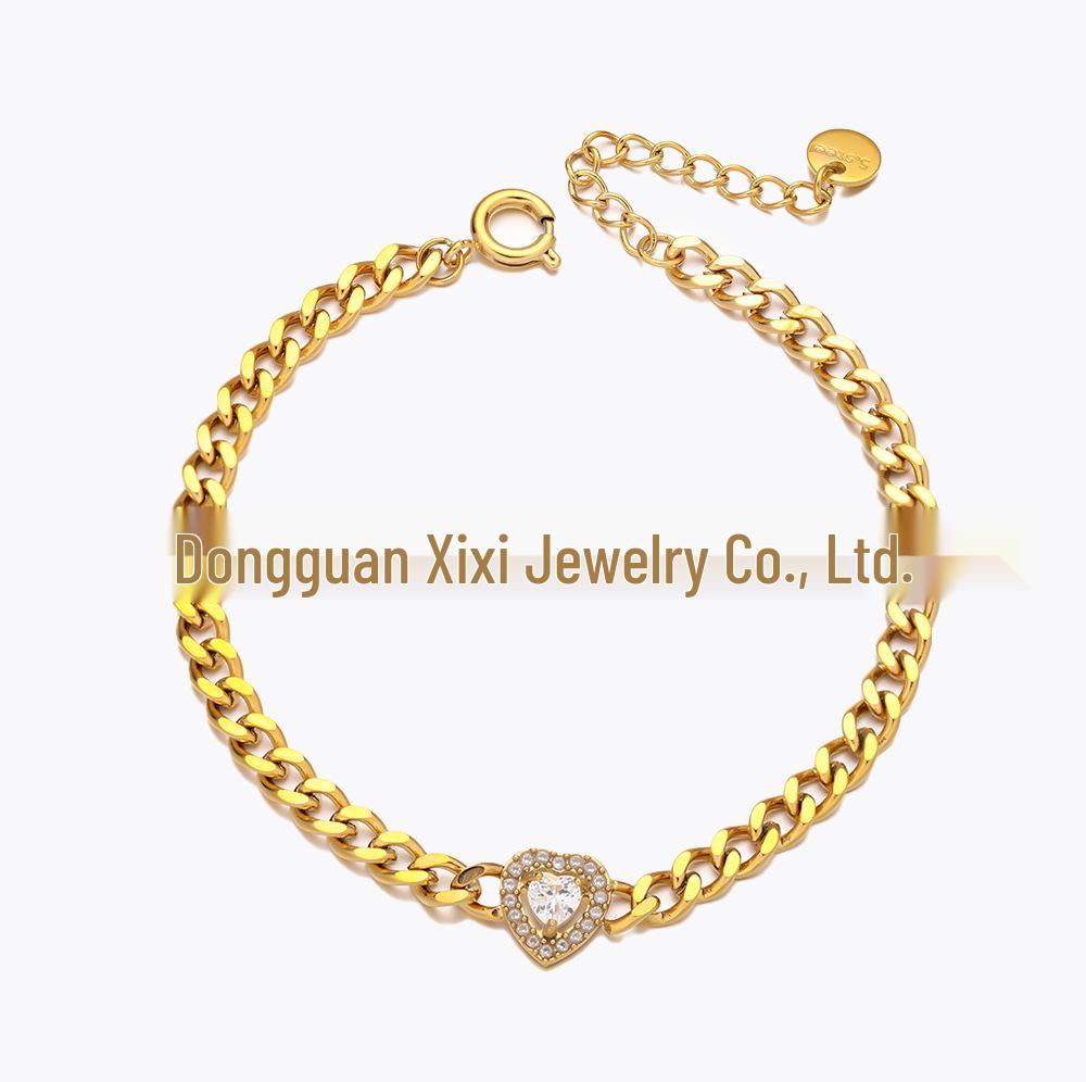 Korean Style Women s Zirconia Diamond Cuban Link Bracelet - Retro High-End Design