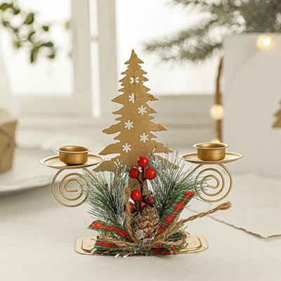 Christmas Golden Wrought Iron Candlestick Christmas Tree Pillar Candle Holder With Berry &Pine Nut Christmas Table Decoration