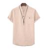 Men Linen Blend Mandarin Collar Short Sleeve Henley Shirt Casual Breathable Summer Top for Men