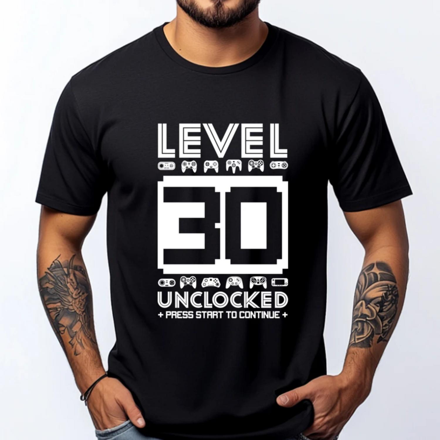 Level 30 Unlocked Video Gamer 30th Birthday Clothing Mans Tee Shirt Men Tshirt Graphic Cotton Short Sleeve Mother s Day S чёрный