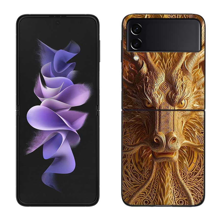 Golden Holy Dragon Phone Case For Samsung Z Flip 7 6 5G Galaxy Z Flip 5 4 3 Black Hard Cell Cover Luxury PC Shell Coque
