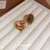Maillard Silver Needle Heart Earrings: Geometric Irregular Resin Studs for Women