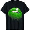 Green Lips Biting Cotton Men Irish Costume Shirt St Patricks Day T Shirt