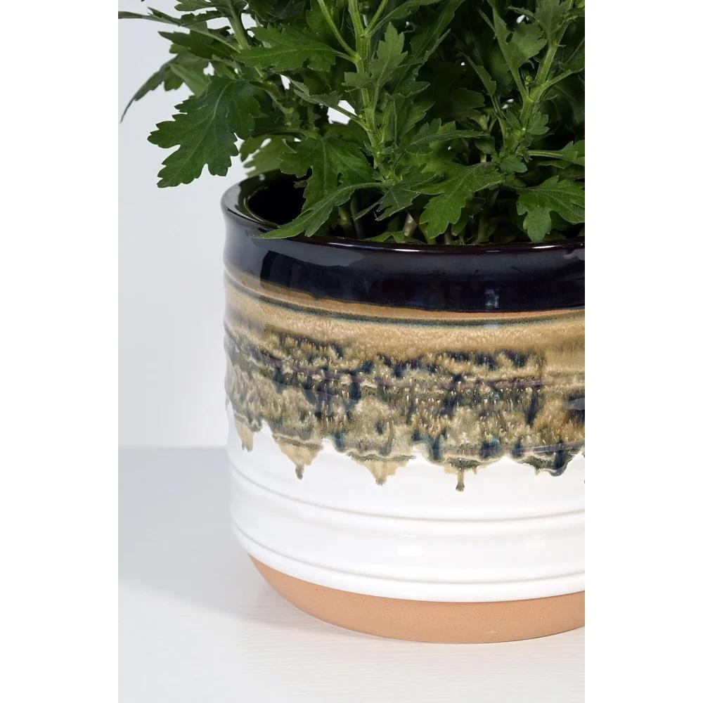 8" Round Ceramic Planter with Reactive Finish Weather-Resistant Indoor Outdoor Pot Features Drainage Hole Perfect Succulents
