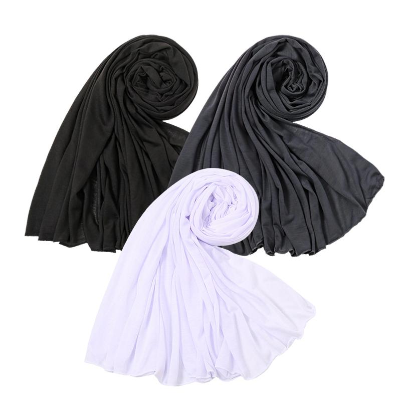 3Pcs Cotton Jersey Hijab Stretch Scarf Women Muslim Shawl Big Size Long Muffler Fashion Ramadan Headband Turban 180*80Cm