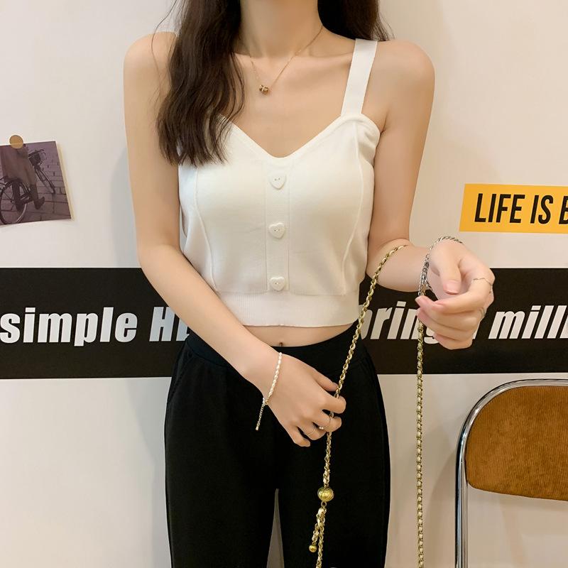 V-neck Small Vest Halter Women's Summer New Korean Version with Slim-fit Knit Bottom Top