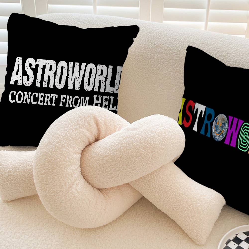 T-Travis S-Scott A-Astroworld Pillow Covers Cartoon Sofa Decorative Home Double-sided Printing Short Plush Cute Cushion Cover