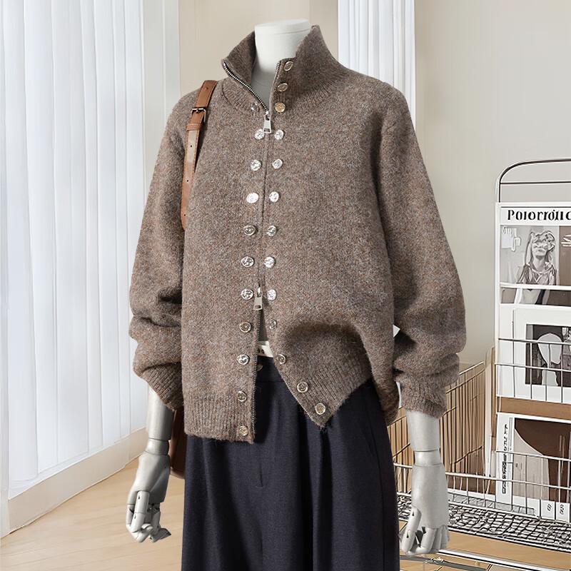 

Shechi Women s Lamb Wool Blend Double-Zip Knit Cardigan L