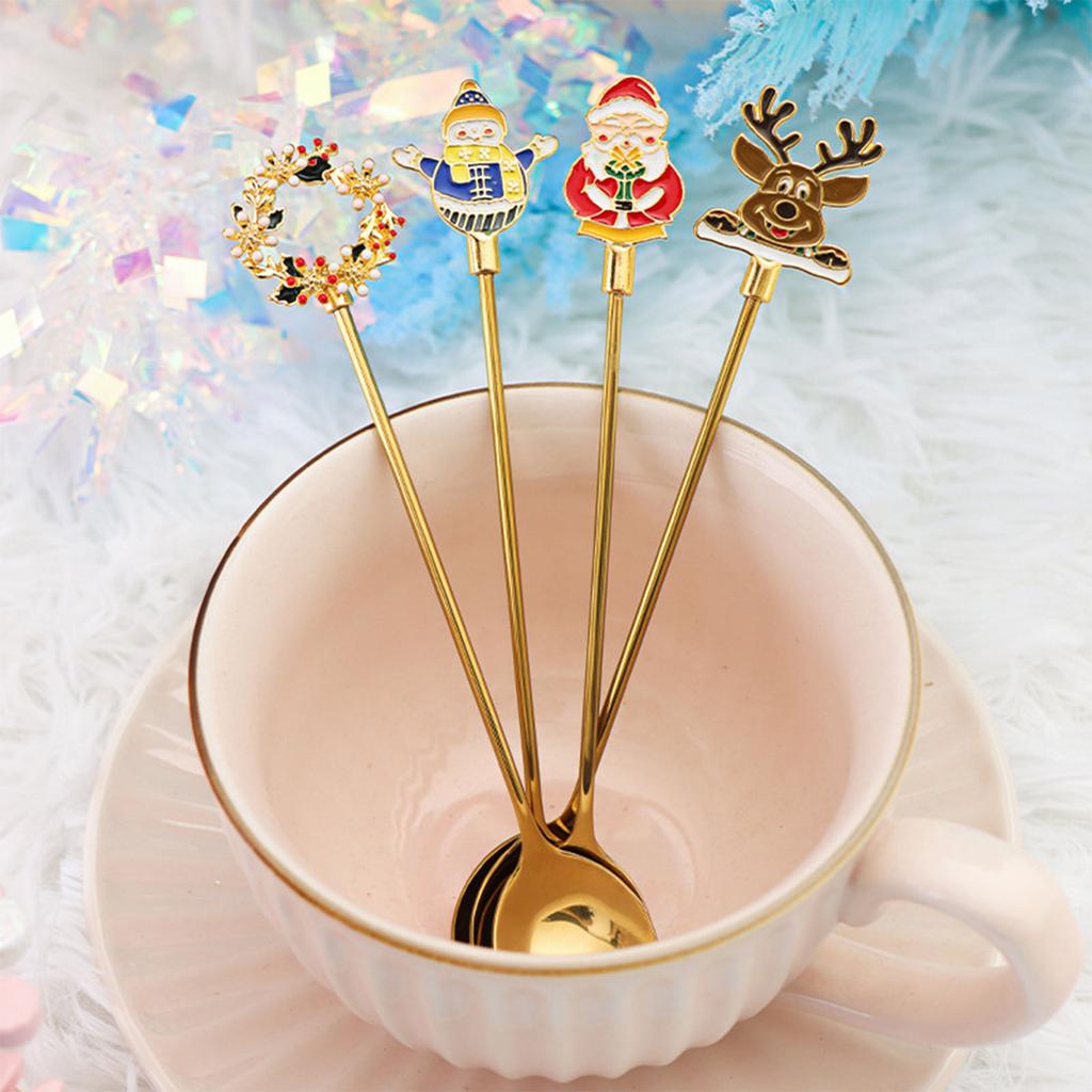 4pcs/set Christmas Stainless Steel Coffee Spoons Tea Scoops Fork Festival Party Tableware Christmas NewYear Gifts