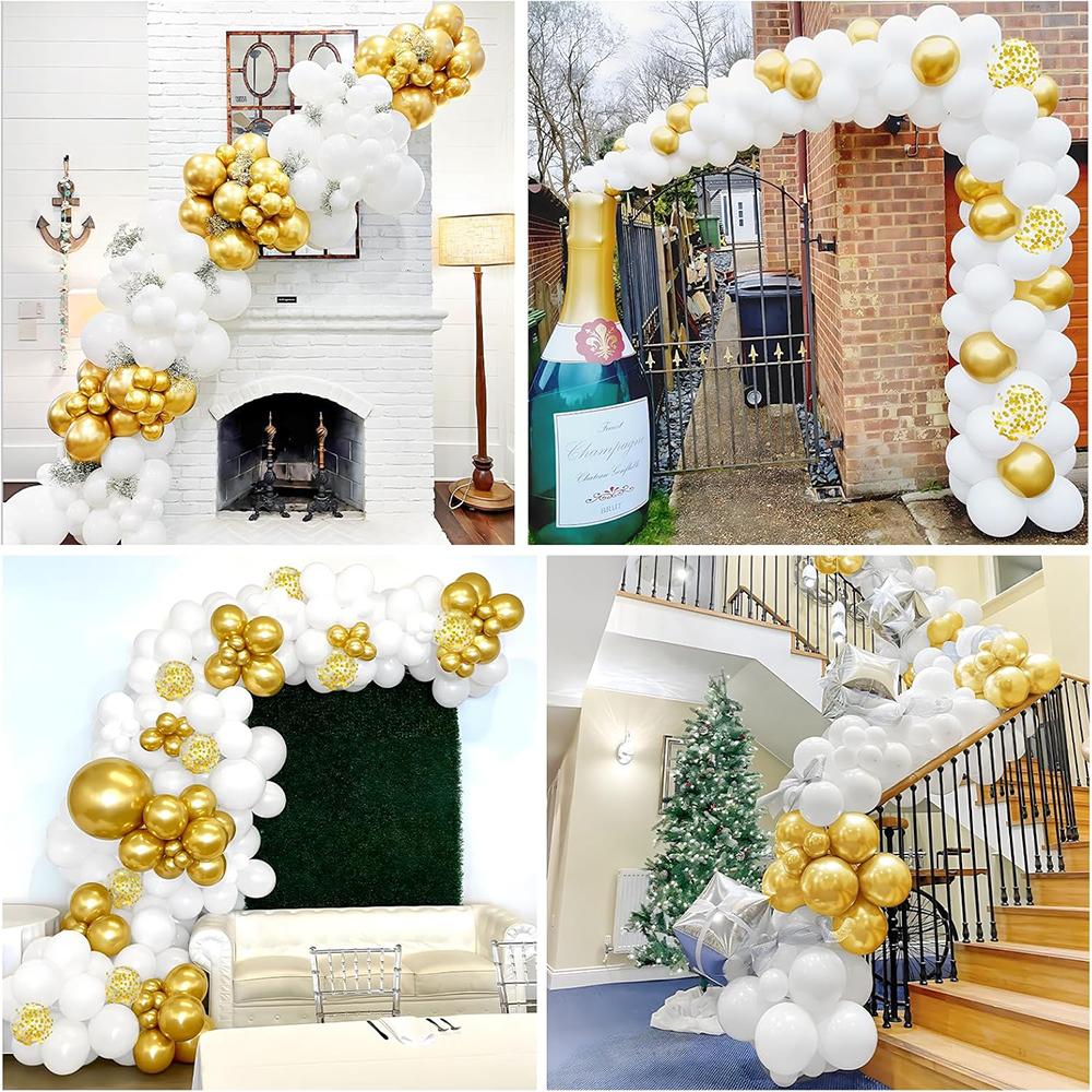 White Wedding  Decor Balloons Garland Metal Gold Confetti Balloon Arch Kit Birthday Party Bride Shower New Year Eve Decoration