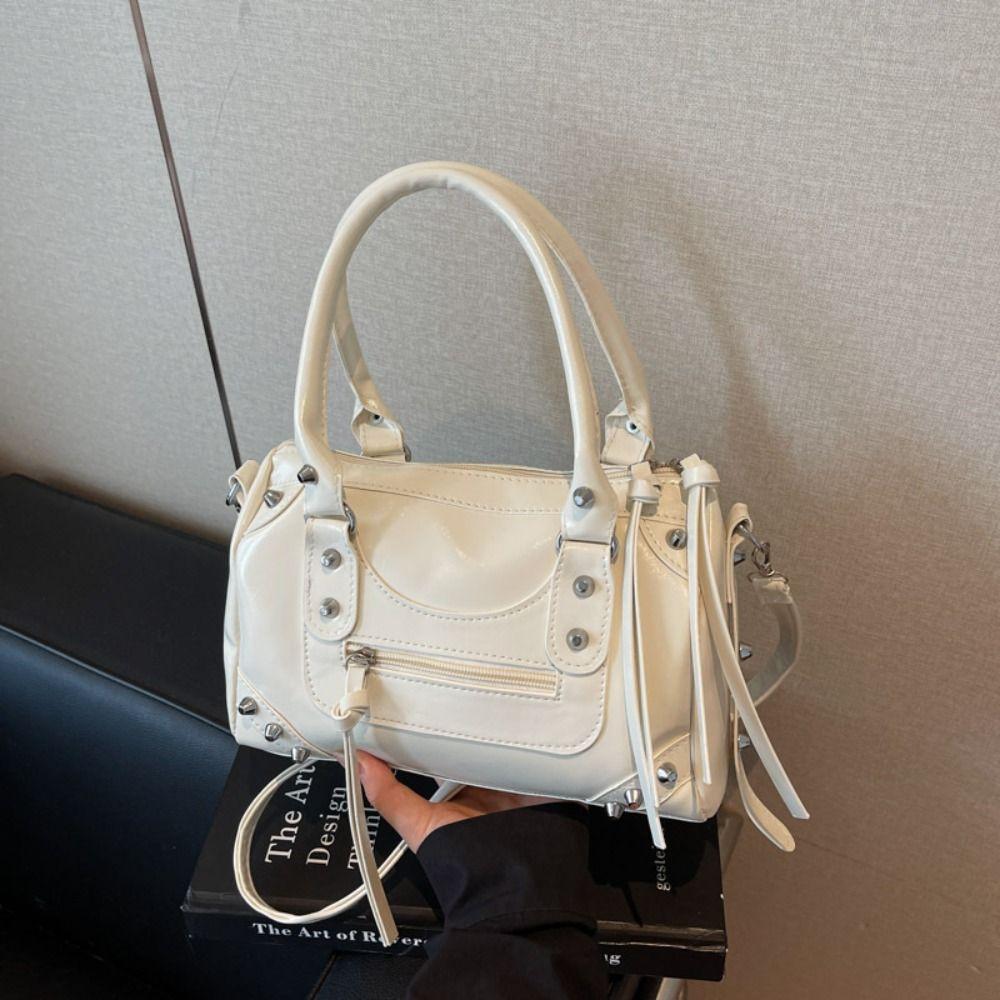 Fashion Punk Retro Underarm Bag PU Leather Elegant Boston Bag Retro Vintage Pillow Handbag Outdoor