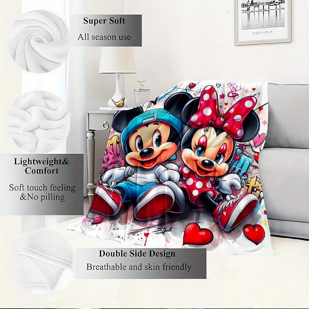 1pc Flannel Bedding Throw Blanket - Cute Mickey Mouse and Minnie Mouse Pattern, Great for Sofa
