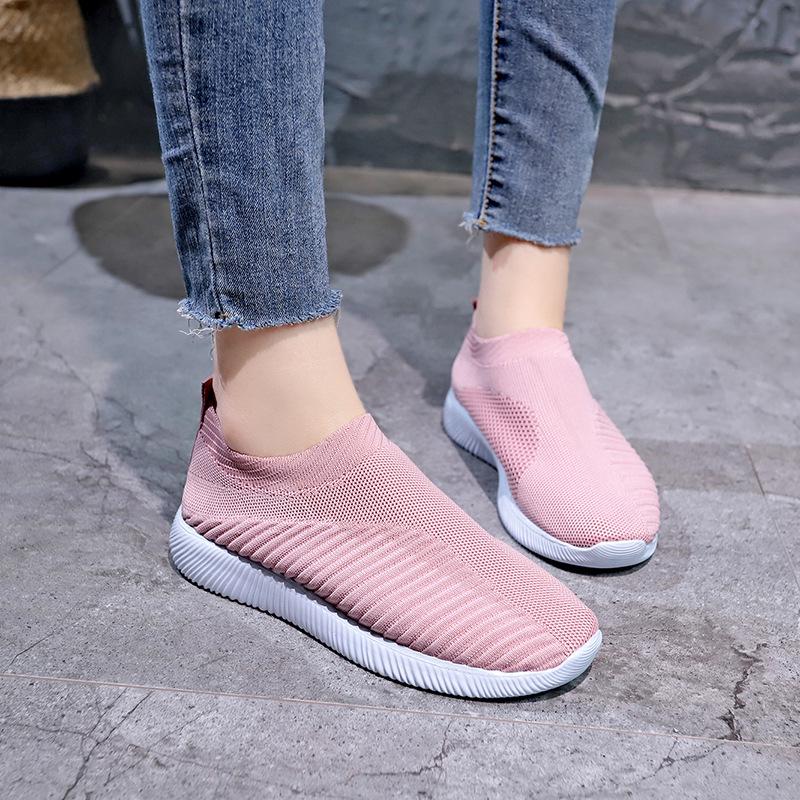 Women's Plus Size Flyknit Casual Running Shoes - Breathable Low-Top Sock Sneakers