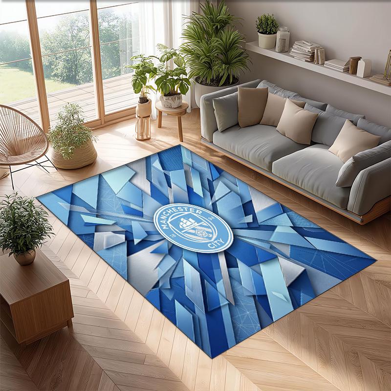 Manchester City Printed Flannel Area Rug Non Slip Soft Polyester Floor Carpet Indoor Decor Mat for Bedroom Living Room Sofa
